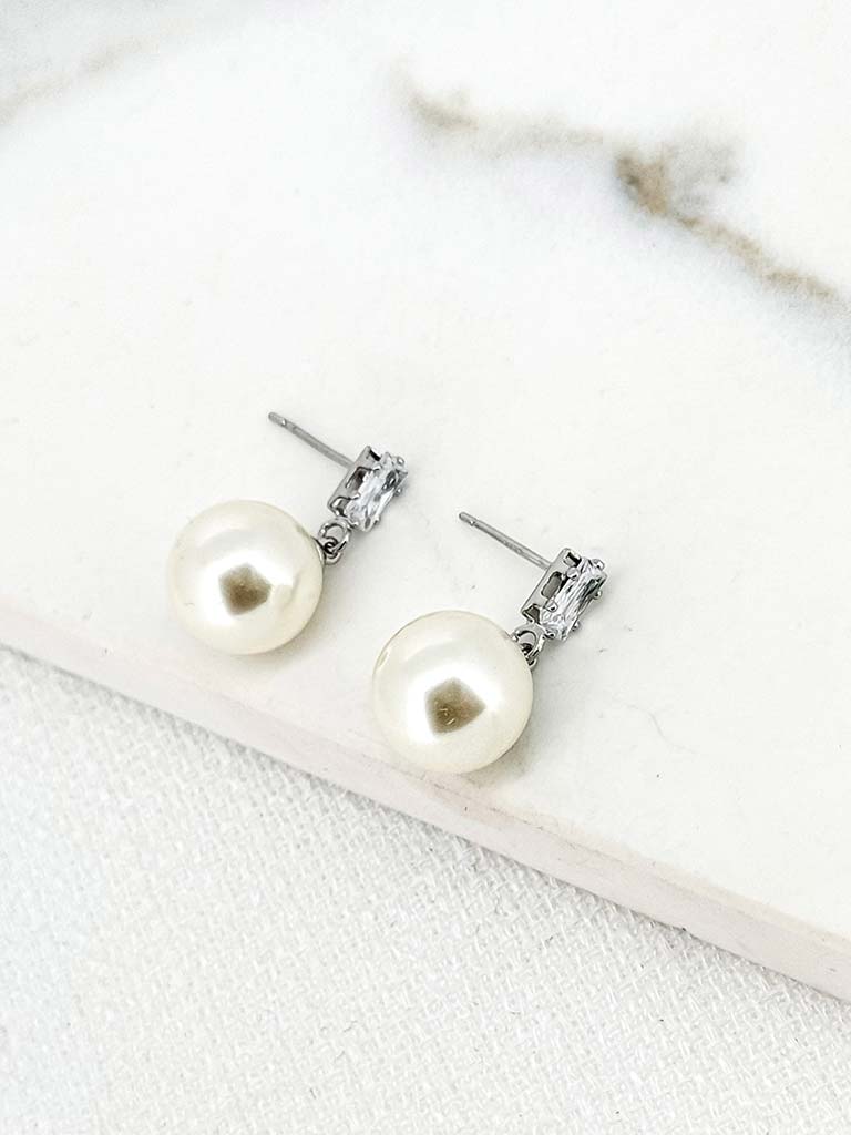 Envy Pearl & Diamanté Earrings - Silver