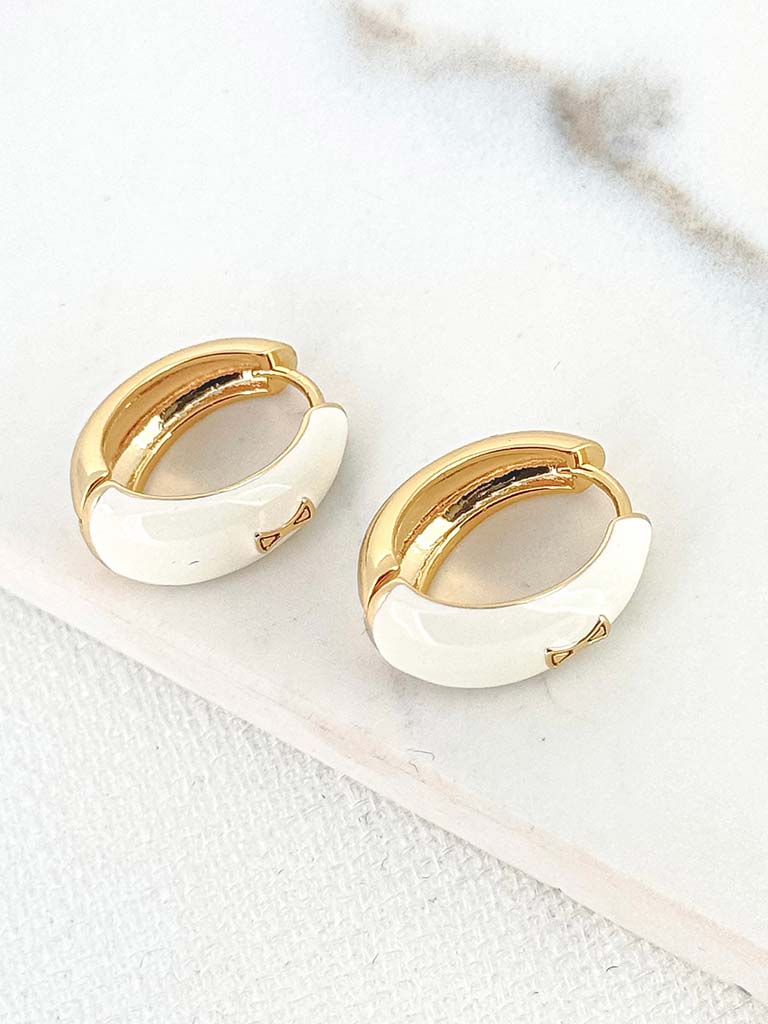 Envy Gloss Hoop Earrings - Gold & Ivory