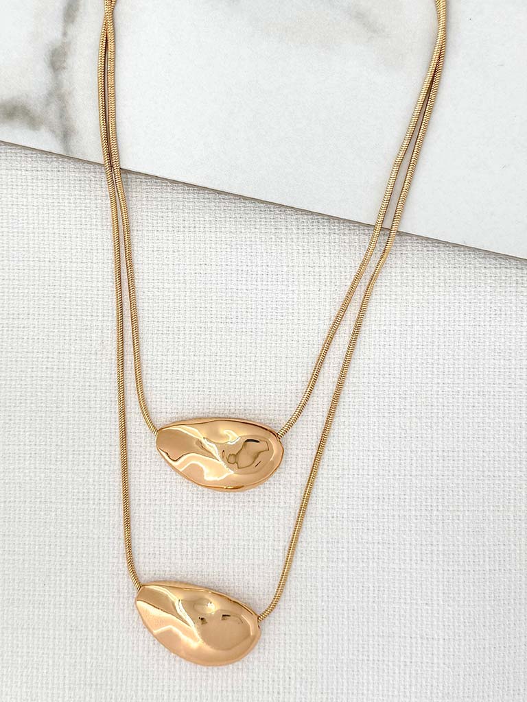 Envy Double Hammered Ellipse Necklace - Gold