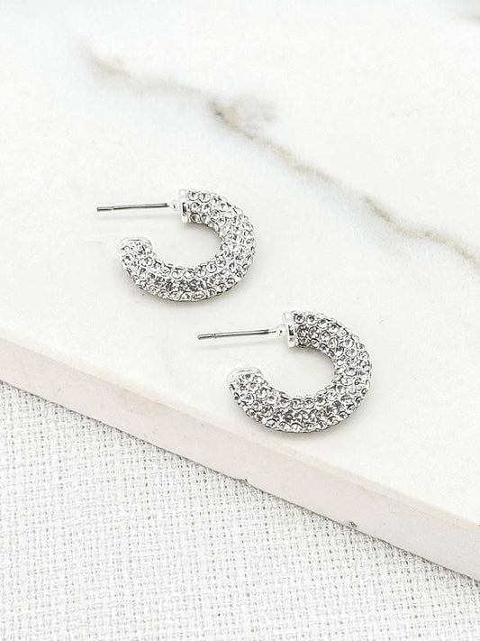 Envy Embellished Chunky Hoop Earrings - Silver