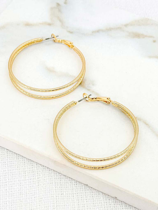 Envy Ridged Double Hoop Earrings - Gold