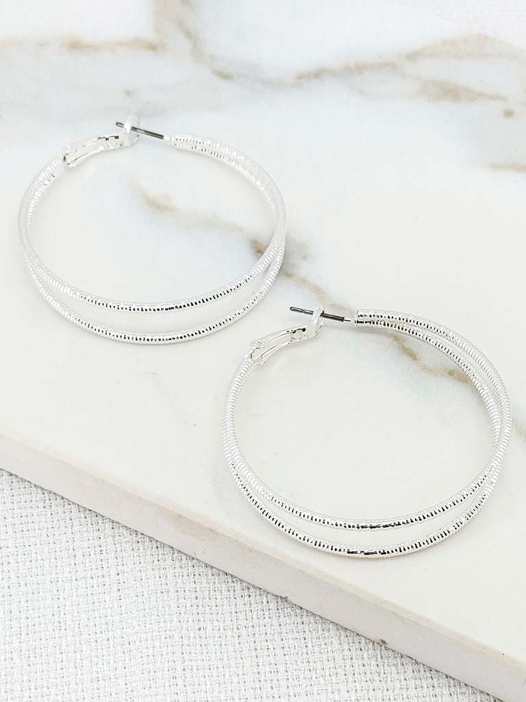 Envy Ridged Double Hoop Earrings - Silver