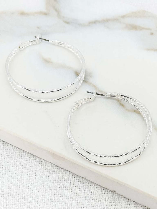 Envy Ridged Double Hoop Earrings - Silver