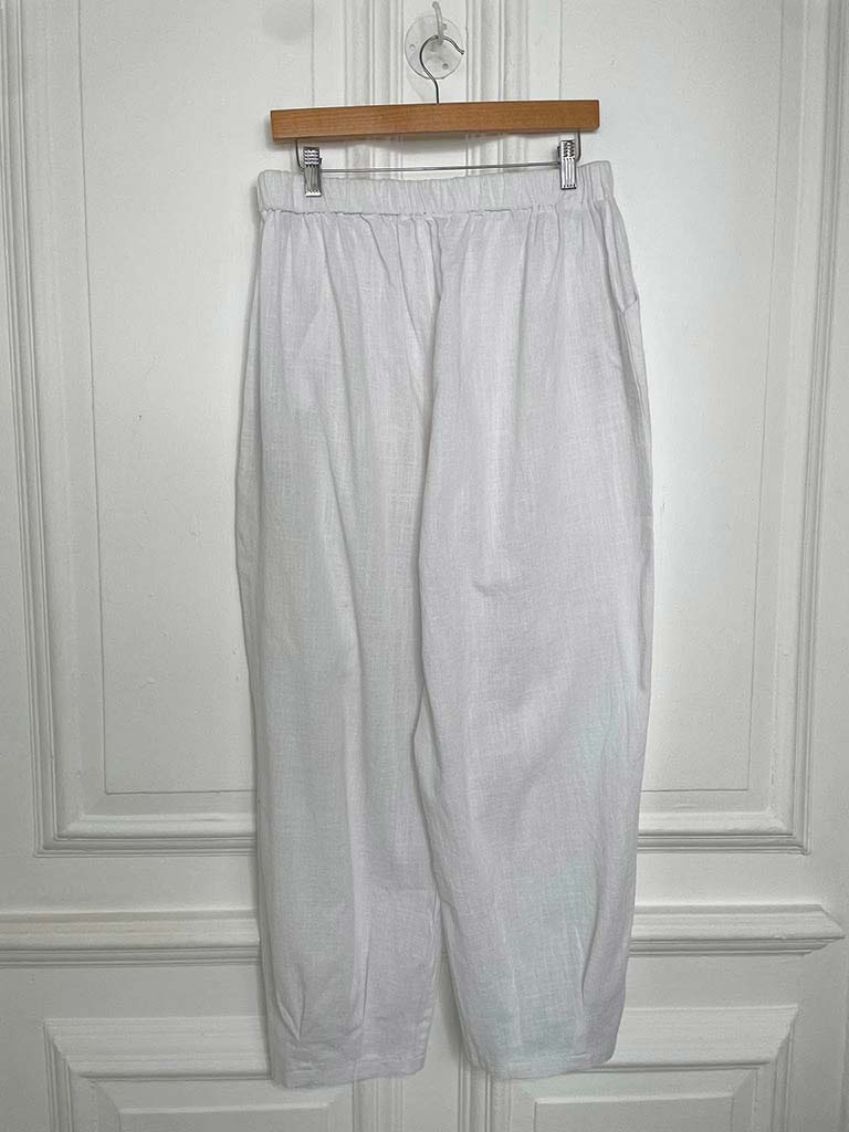 Cotton & Linen Pleat Cuff Trousers - White