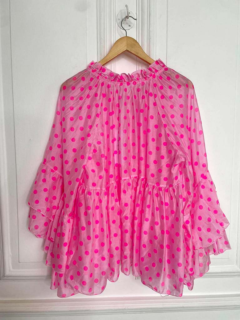 Polka Dot Ruffle Blouse - Rose & Bubblegum