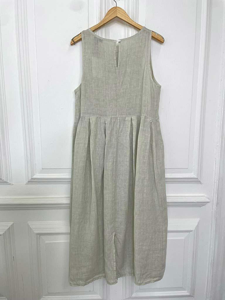 Linen Sleeveless Pocket Dress - Stone