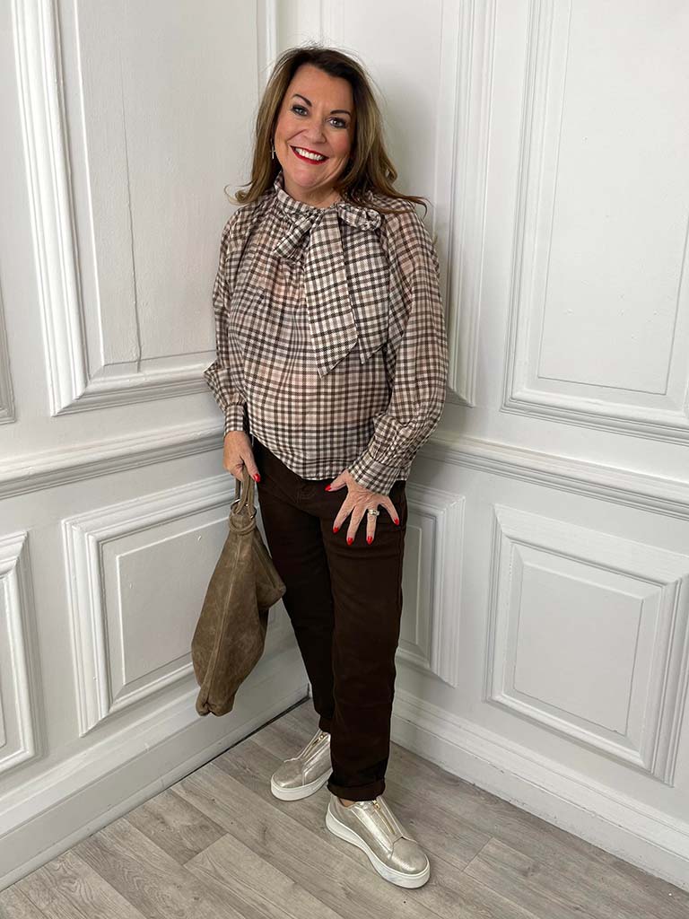 Check Pussybow Blouse