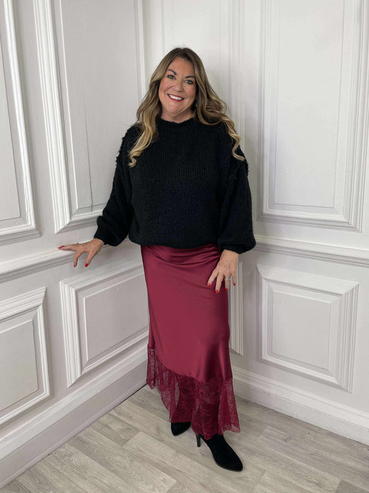 Lace Trim Maxi Skirt - Merlot