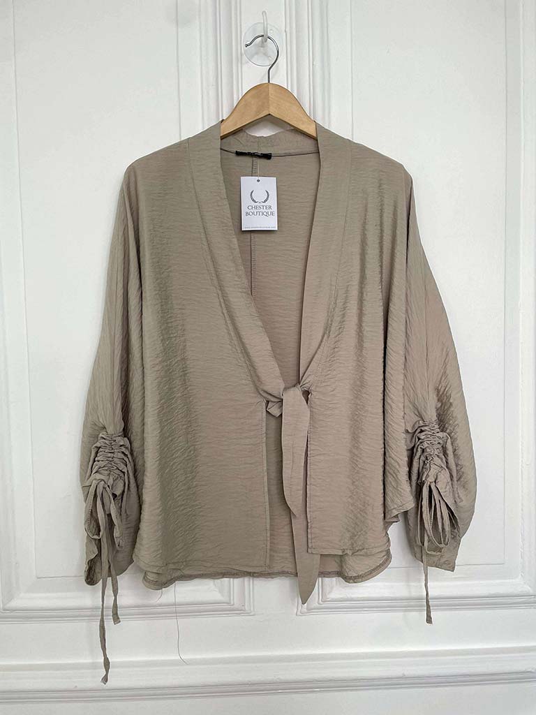 Gathered Sleeve Kimono - Latte