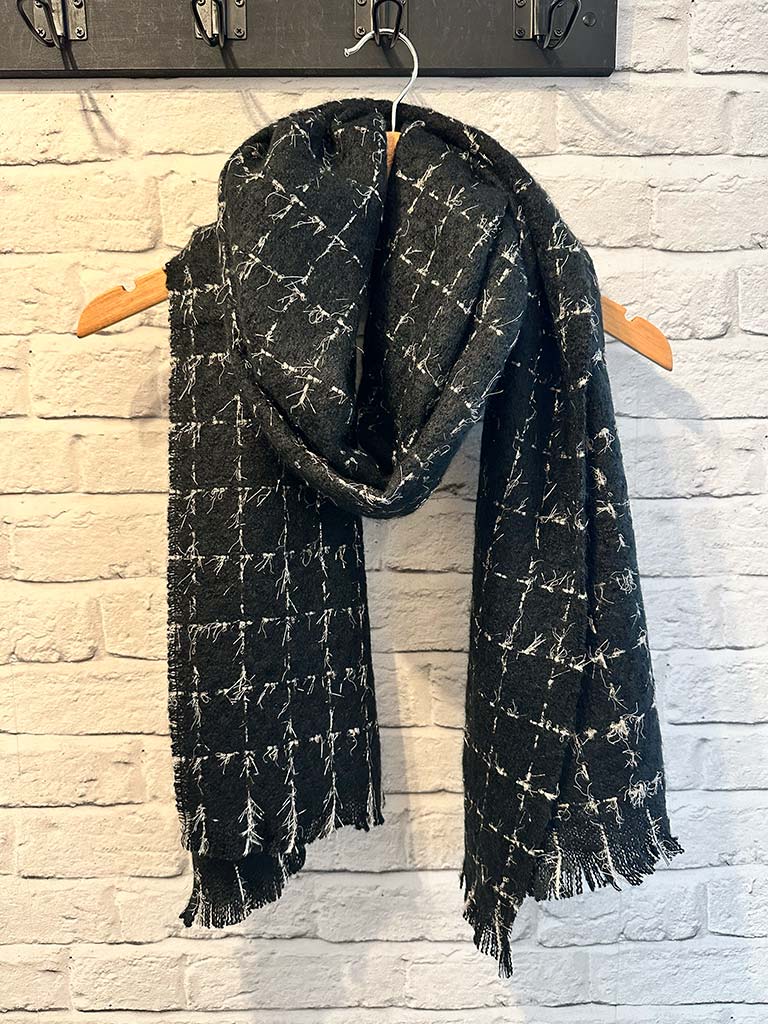Malissa J Boucle Check Scarf - Black