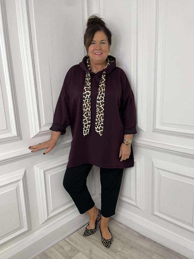 Supersoft Jersey Hoodie - Plum Leopard