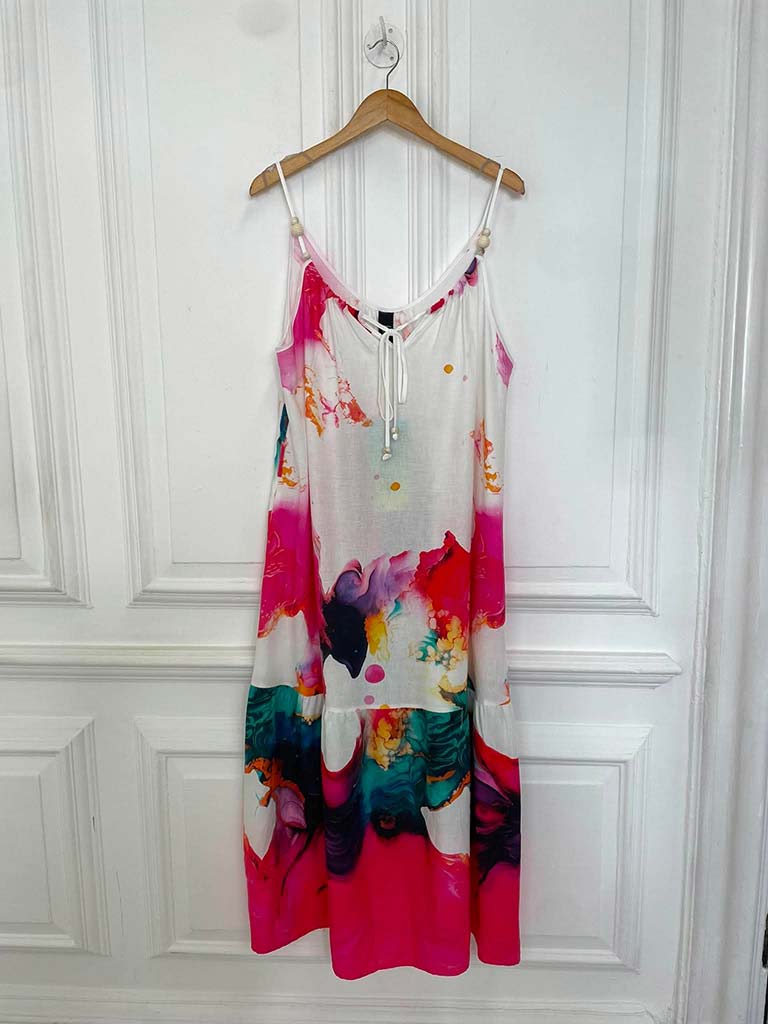 Watercolour Beaded Dress - Pink Mix