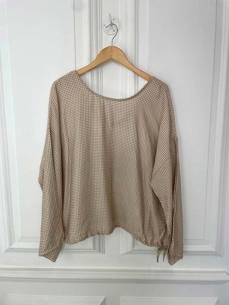 Gingham Tie Side Top - Stone