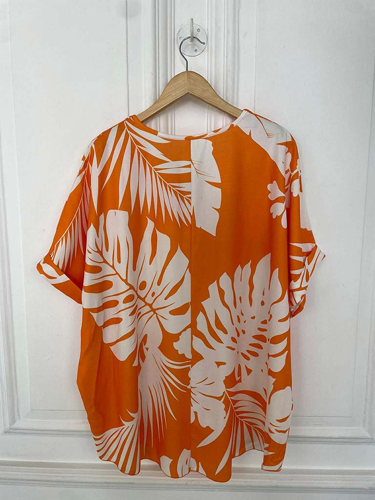 Tropical Print V-Neck Top - Tangerine