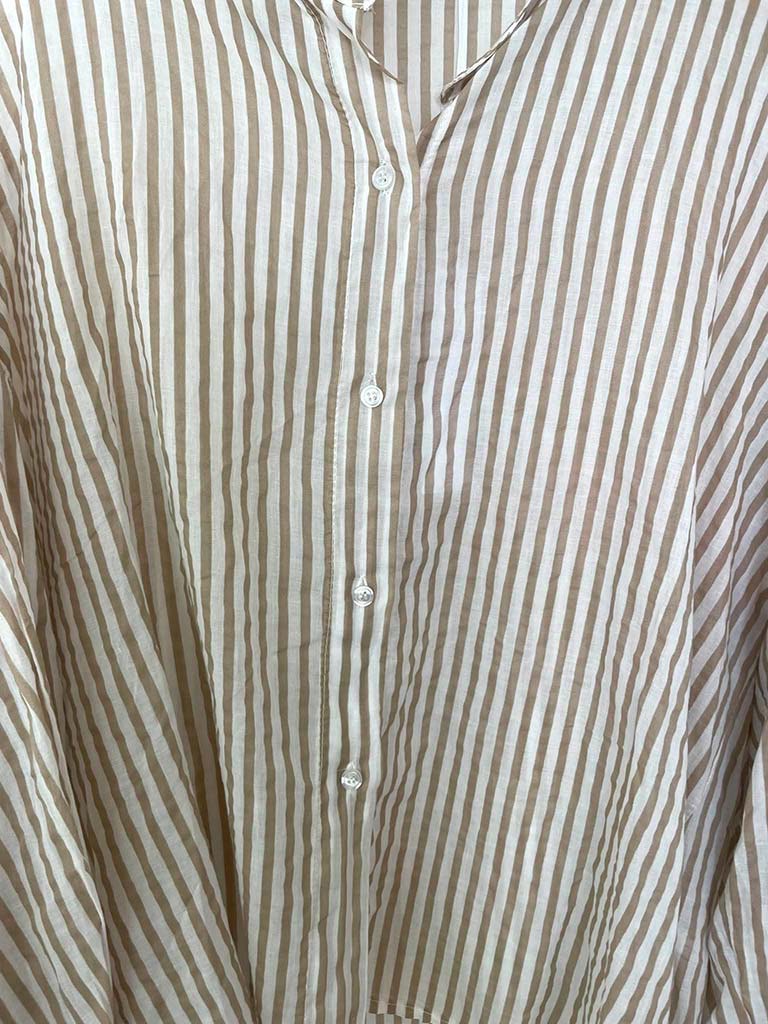 Balloon Sleeve Stripe Blouse - Stone