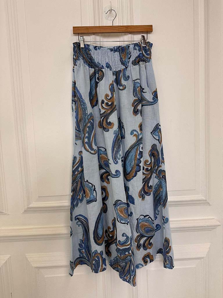 Linen Paisley Wide Leg Palazzos
