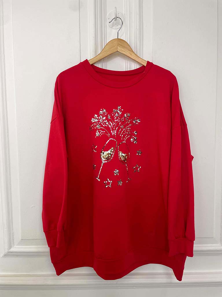 Sequin Champagne Jersey Top - Red