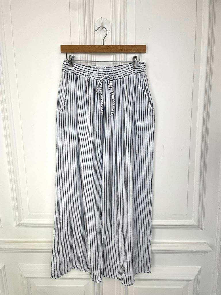 Seersucker Stripe Palazzos - White