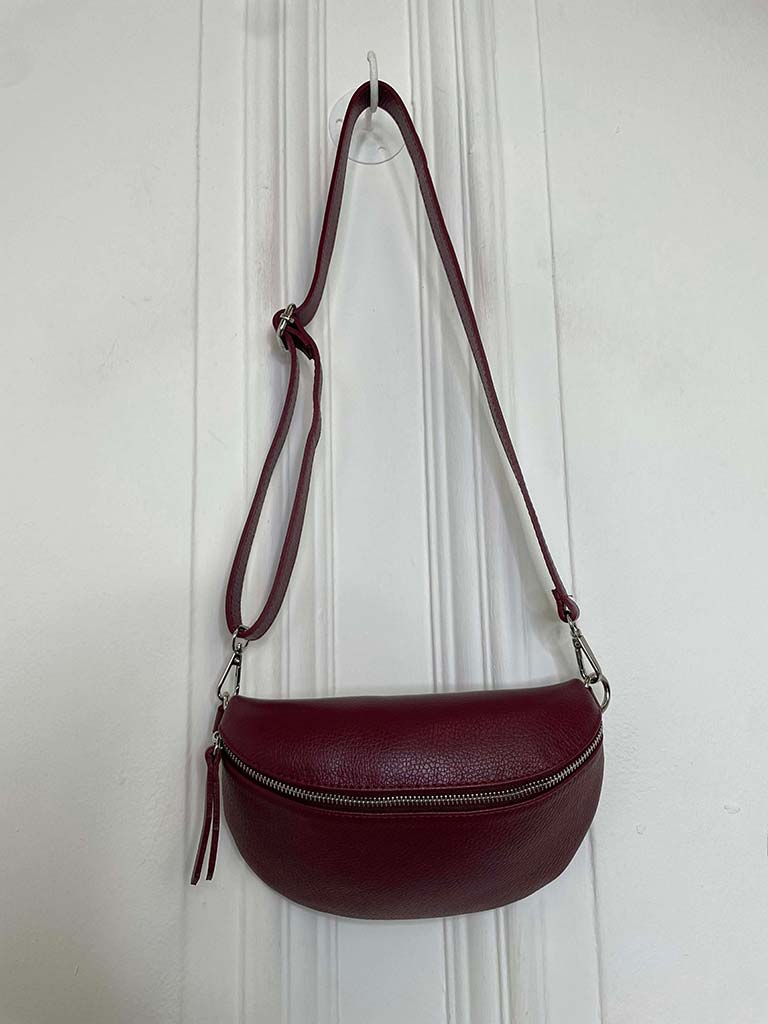 Leather Cross Body Bag - Burgundy