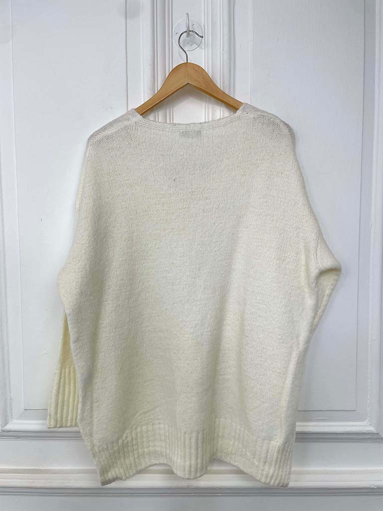 Scooped Hem Chunky Knit - Winter White