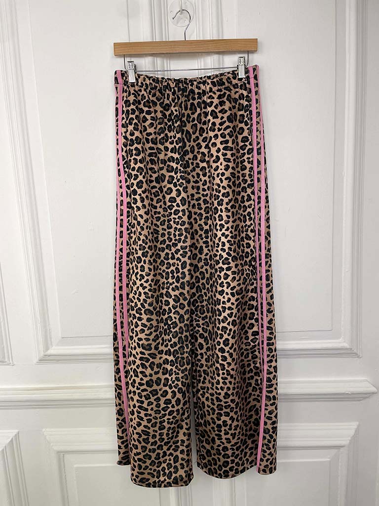Leopard Side Stripe Joggers - Candy