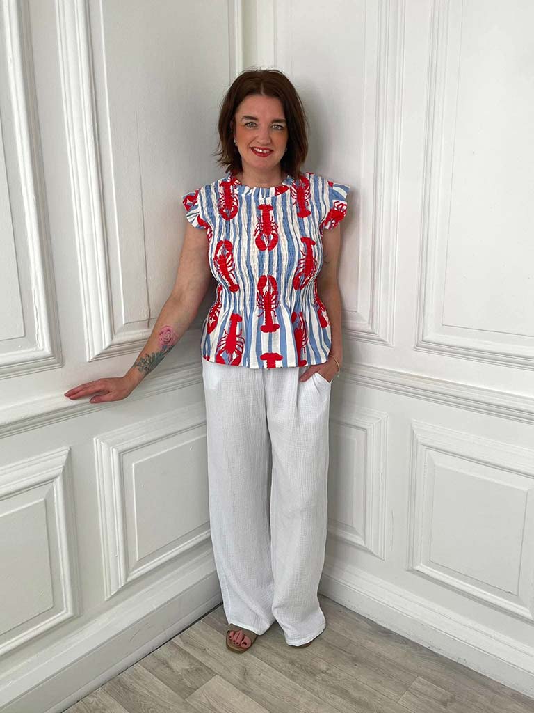 Shirred Frill Striped Lobster Top