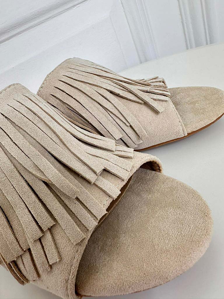 Fringed Mule Sandal - Stone