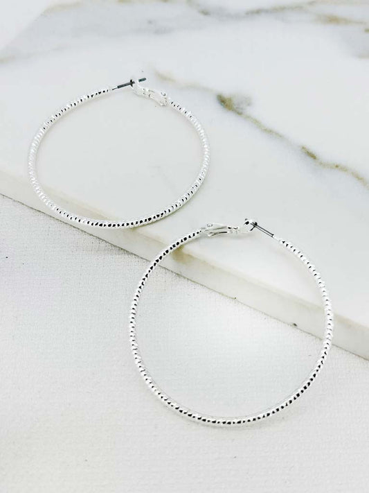 Envy Textured Hoop Earrings - Silver