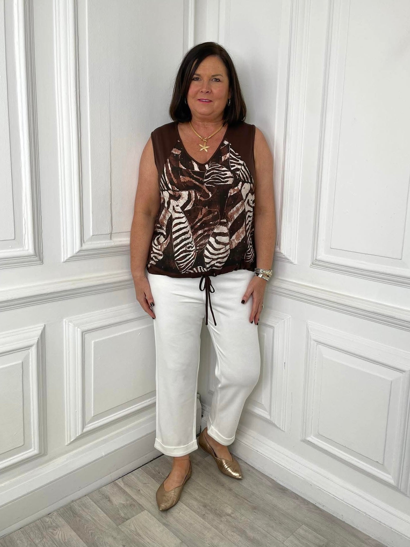 Malissa J Silk Feel Drawstring Vest - Animal Stud