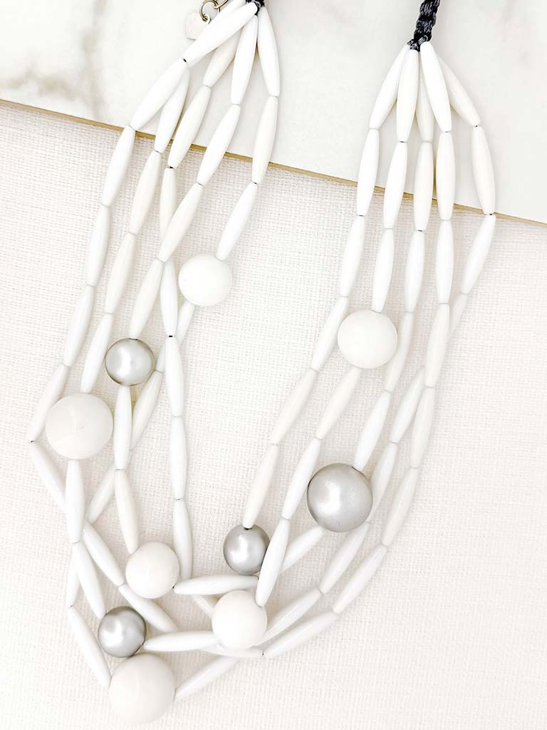Envy Multi Strand Beaded Necklace - White