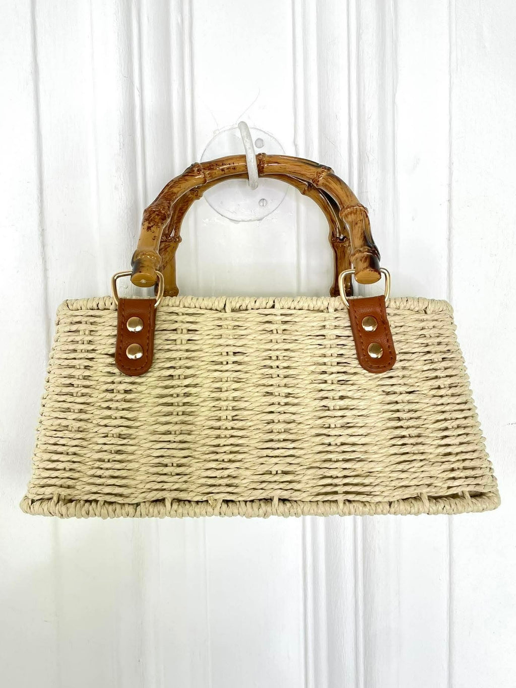 Bamboo Handle Rattan Bag - Ecru
