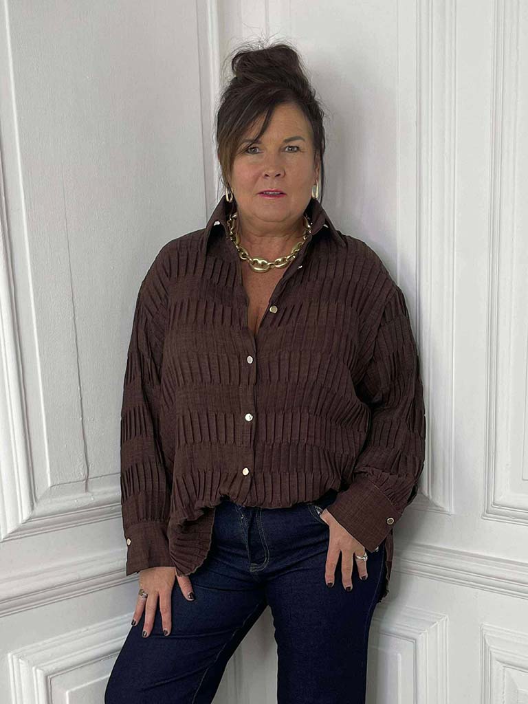 Textured Pleat Shirt - Coffee
