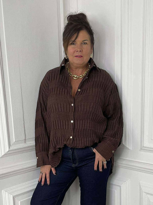 Textured Pleat Shirt - Coffee