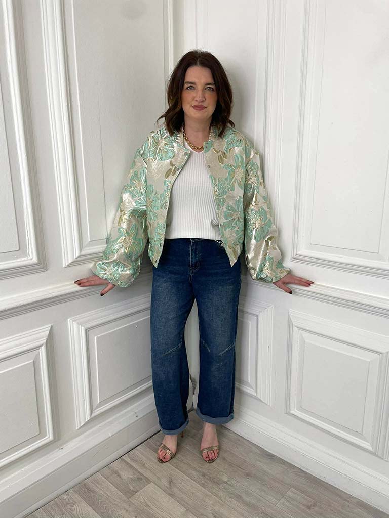 Metallic Puff Sleeve Bomber Jacket