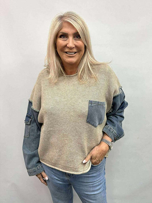 Malissa J Denim Sleeve Knit