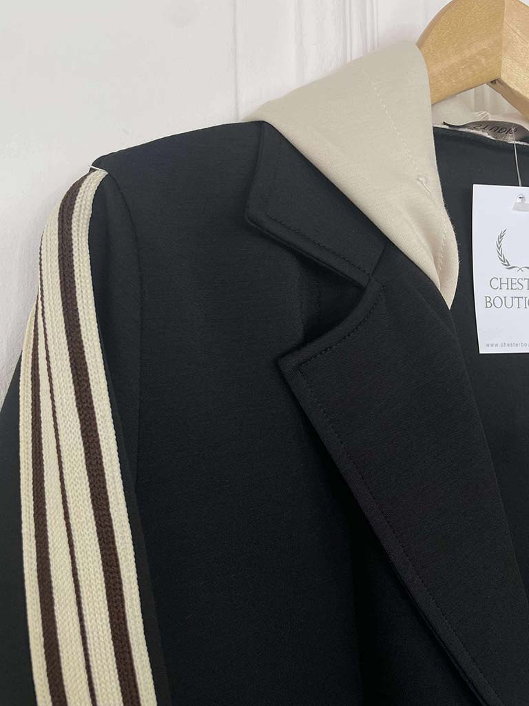 Hooded Stripe Sleeve Blazer - Black