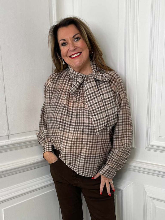 Check Pussybow Blouse