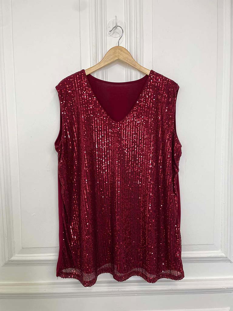 Sequin Sleeveless Top - Merlot