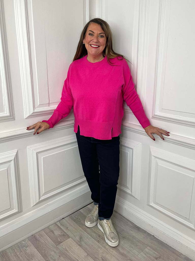 Malissa J Ribbed Edge Split Knit - Hot Pink