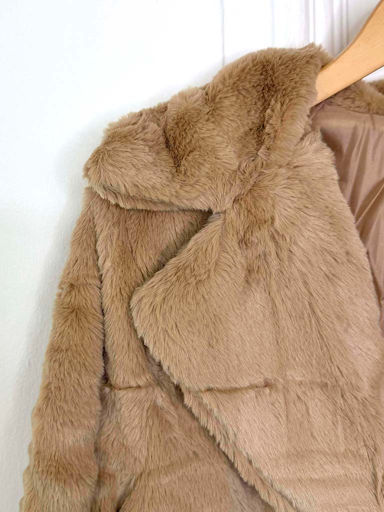 Luxe Faux Fur Long Coat - Camel