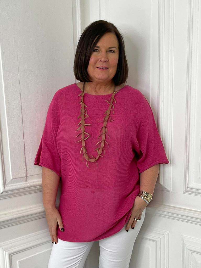 Oversized Raw Edge Knit - Hot Pink