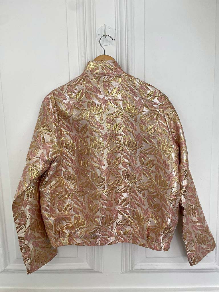 Metallic Jungle Leaf Bomber Jacket