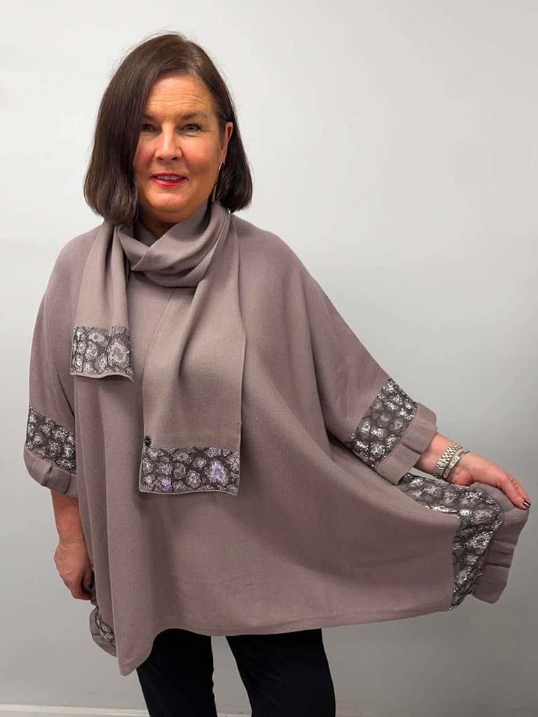 Malissa J Embellished Knit & Scarf - Stone