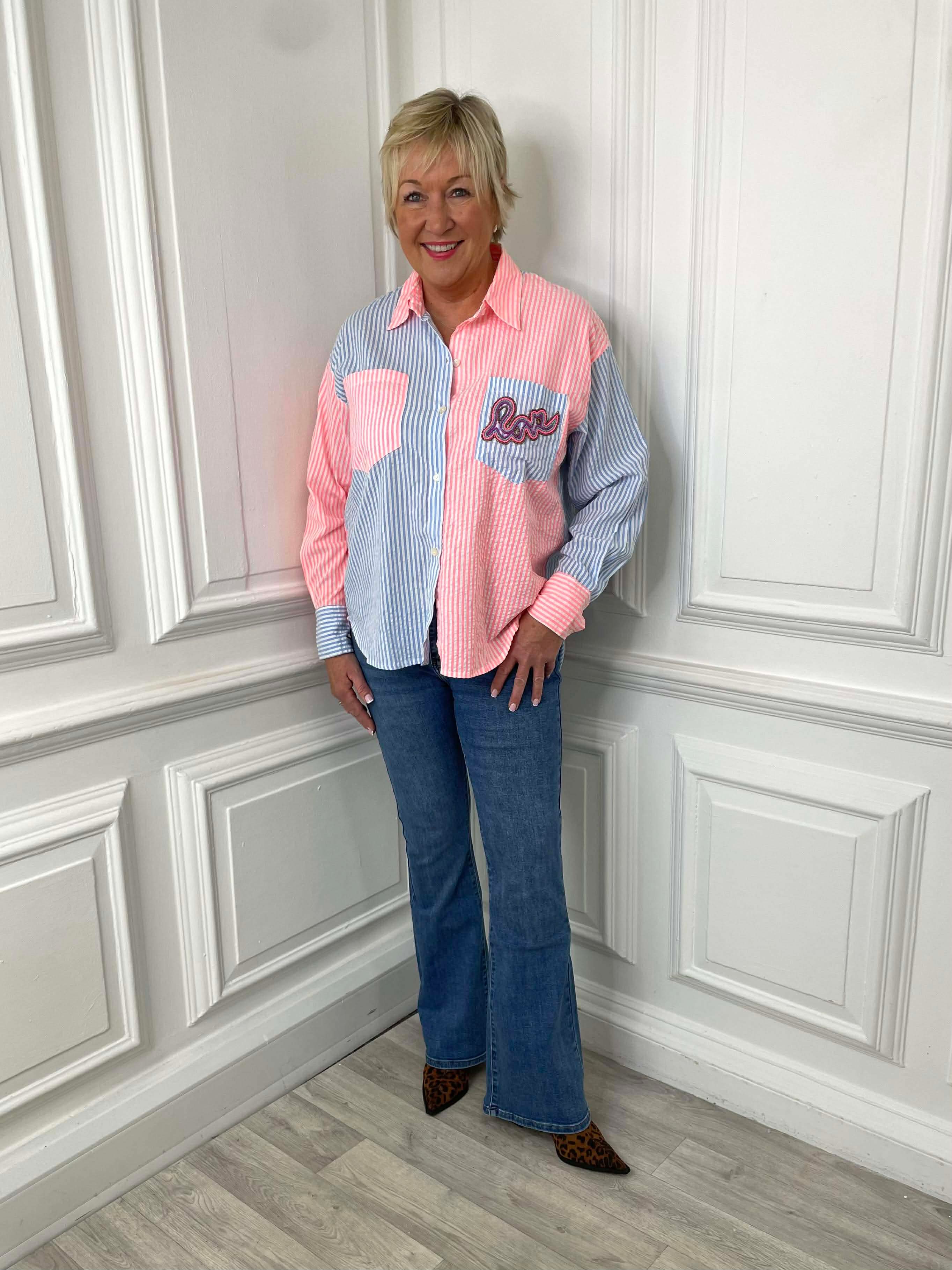 Stripe Love Shirt - Blue & Neon