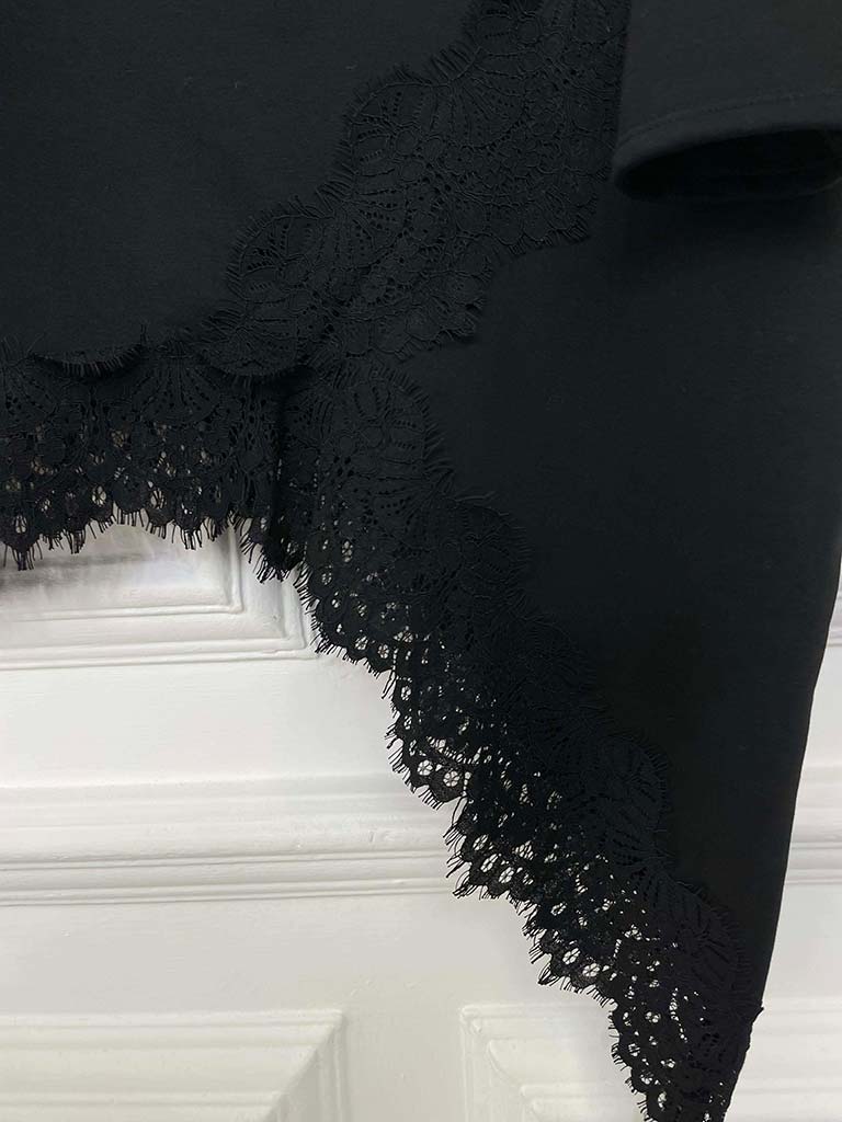 Lace Hem Asymmetric Top - Black