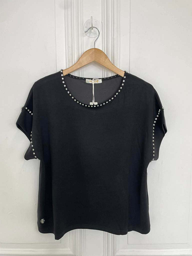 Malissa J Crystal Studded Luxe Tee - Black