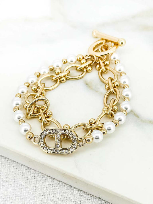 Envy Anchor Pearl Bracelet - Gold