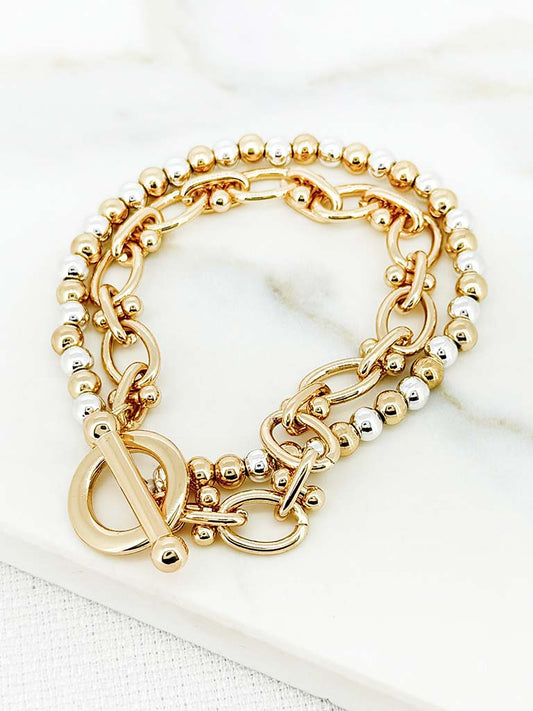 Envy T-Bar Bead Bracelet - Gold & Silver