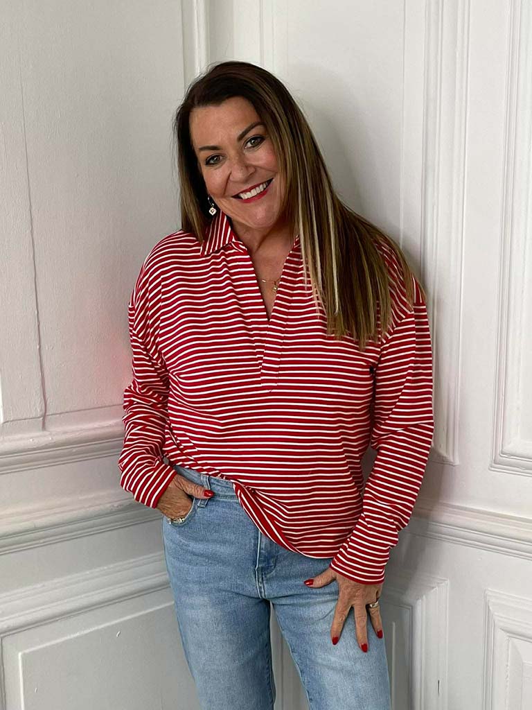 Stripe Collared Top - Red & White
