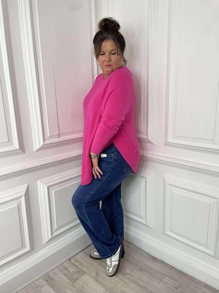 Scooped Pocket Knit - Hot Pink